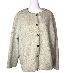 KB & Company Button-Up Warm Tan Jacket w pockets Size M–Faux Sheepskin Look FLAW